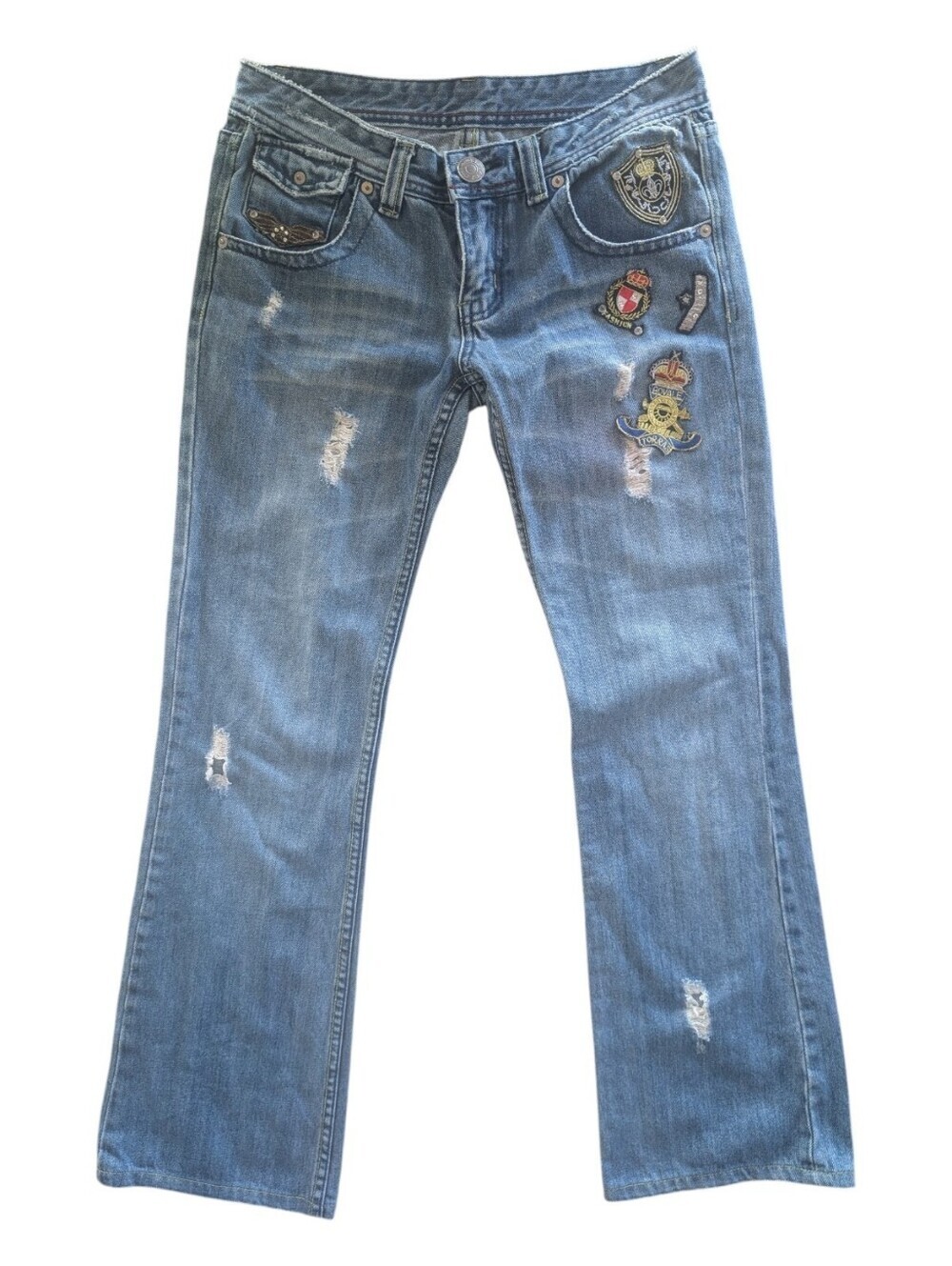 Dsquared2 Y2K Distressed Patchwork Bootcut Jeans Low Rise Women's 28